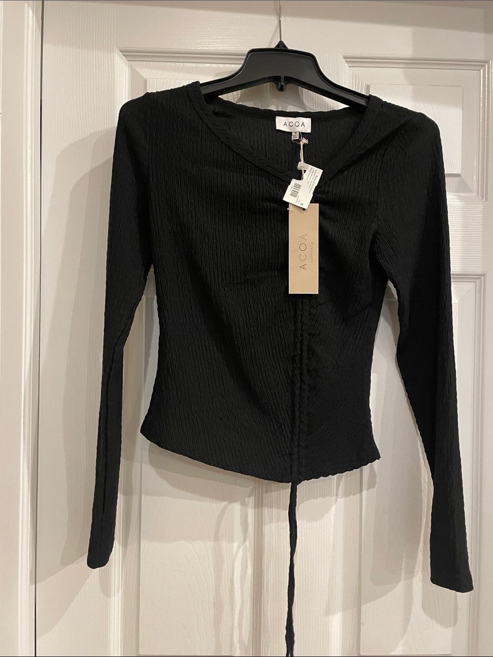 NWT ACOA Black Long-Sleeve Textured Top, Size Small